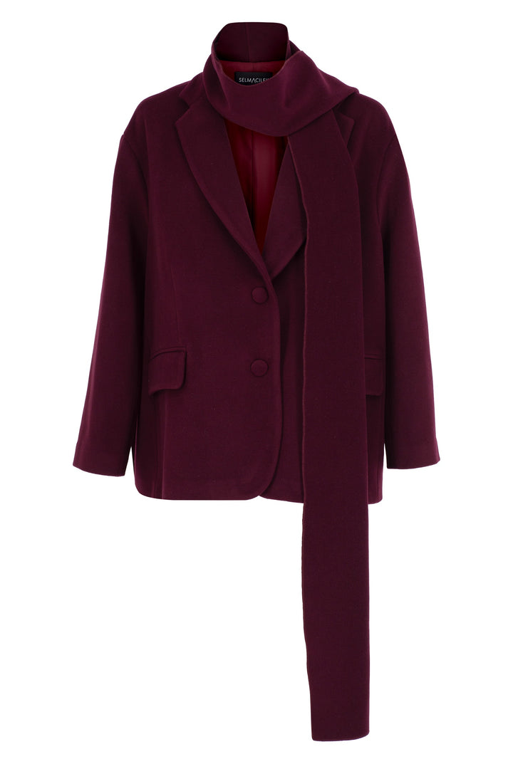 Bordo Şal Detaylı Kaşe Blazer Ceket